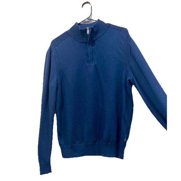 Hugo Boss Sweater 100% Wool grandpa Navy Blue Half Zip Sz M Classy Sophisticated - Picture 4 of 15